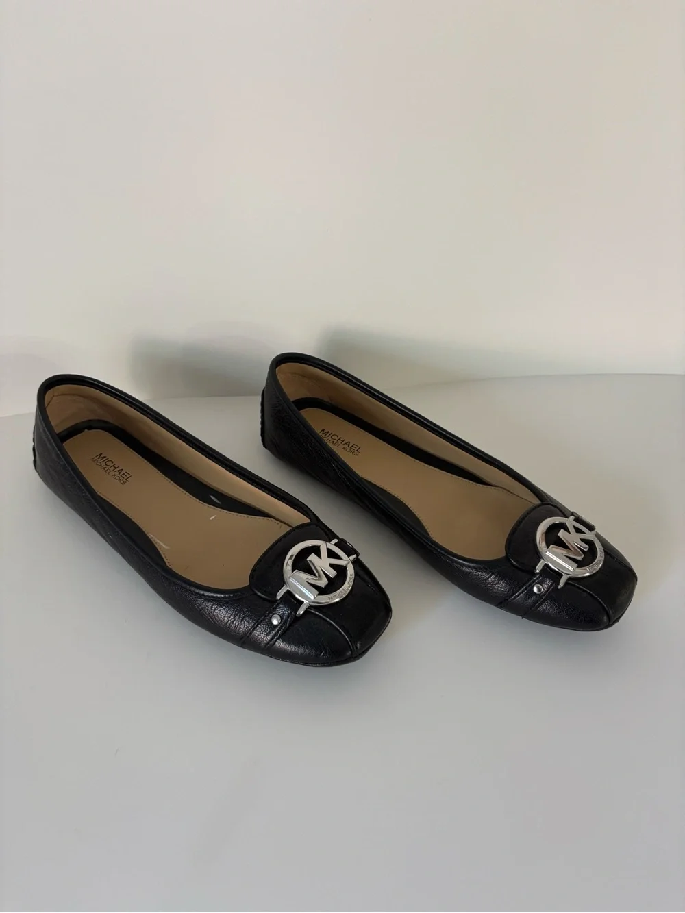Michael Kors Black Leather MK Logo Ballet Flats